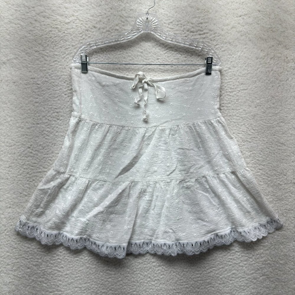 Y2K Vintage Fairy Peasant Coquette Mini Skirt M L Medium Large White Eyelet